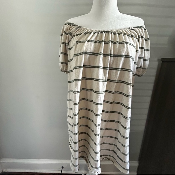 American Eagle Outfitters Off-Shoulder Striped Mini Dress - Cream and Black - Picture 1 of 4